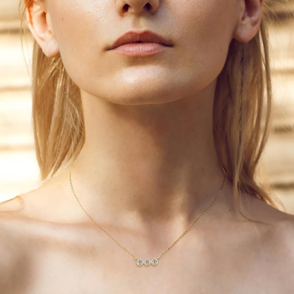 14k Bezel Three Diamond Necklace - Picture 5 of 10